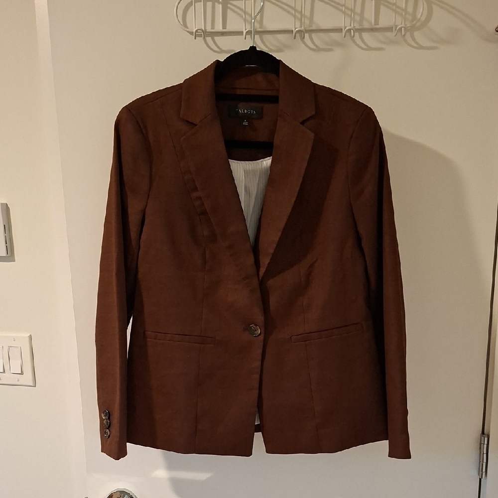 Talbots Women's Chocolate Brown Linen Single-breasted Blazer (Size US 2)